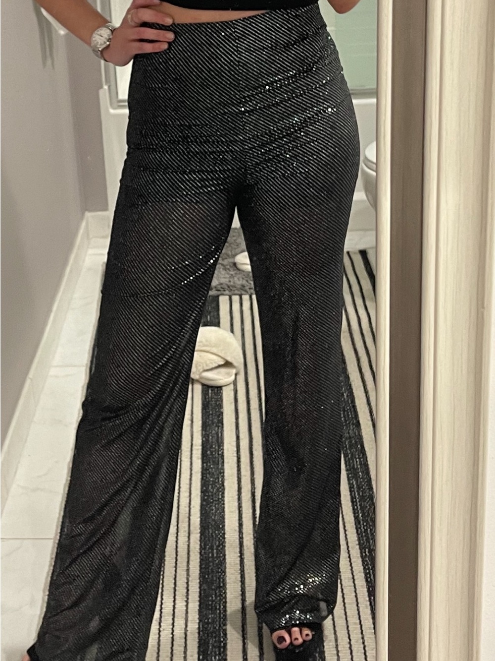 Zara Black Sparkle Wide-Leg High-Waist Pants